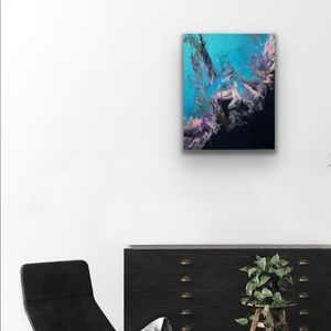 Metallic Black Blue Abstract Wall Art Home Decor